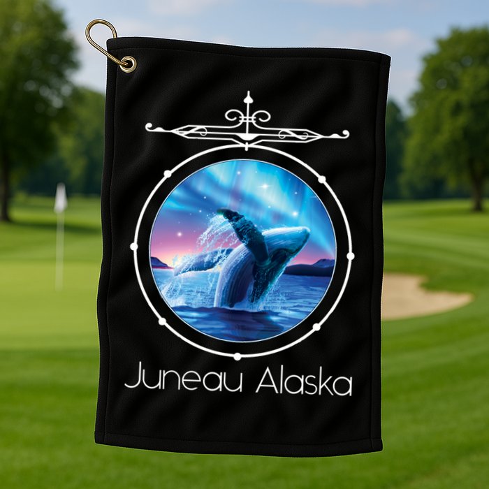 Juneau Alaska Whale Watching Aurora Borealis Souvenir Gift Golf Towel