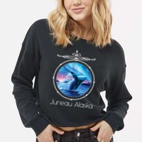 Juneau Alaska Whale Watching Aurora Borealis Souvenir Gift Cropped Pullover Crew