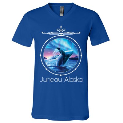 Juneau Alaska Whale Watching Aurora Borealis Souvenir Gift V-Neck T-Shirt