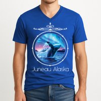 Juneau Alaska Whale Watching Aurora Borealis Souvenir Gift V-Neck T-Shirt