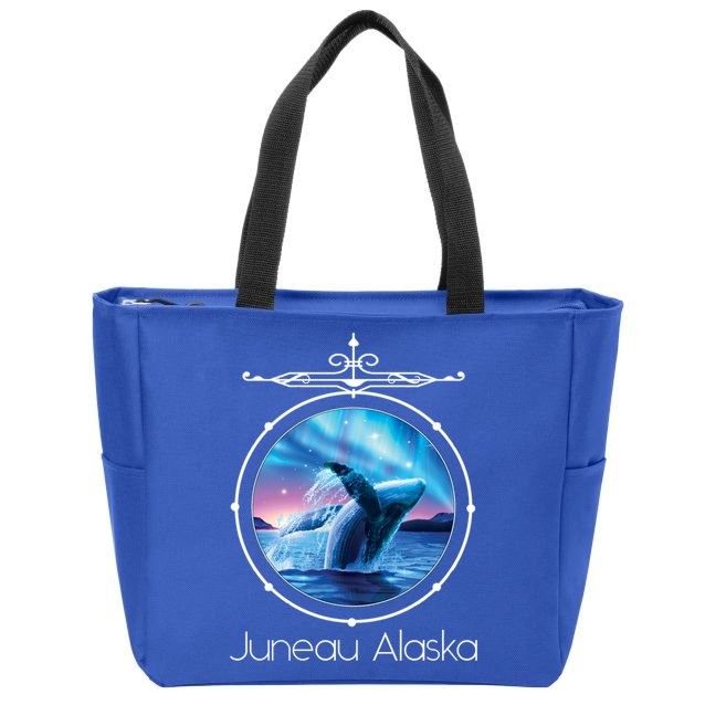 Juneau Alaska Whale Watching Aurora Borealis Souvenir Gift Zip Tote Bag