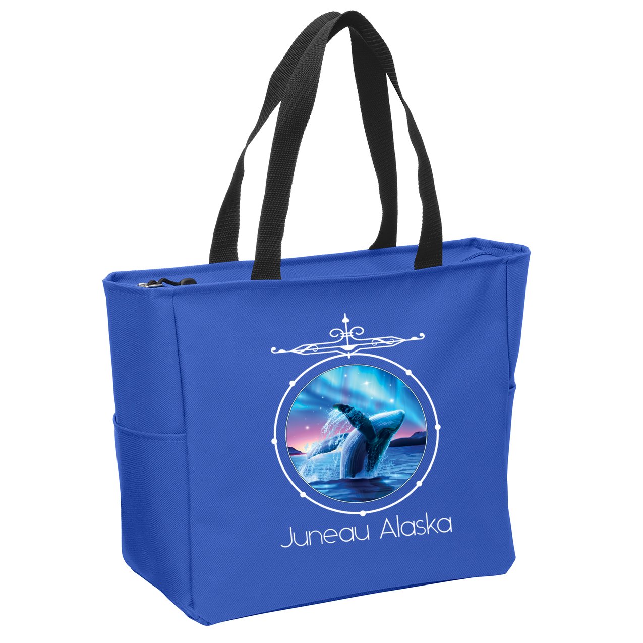 Juneau Alaska Whale Watching Aurora Borealis Souvenir Gift Zip Tote Bag
