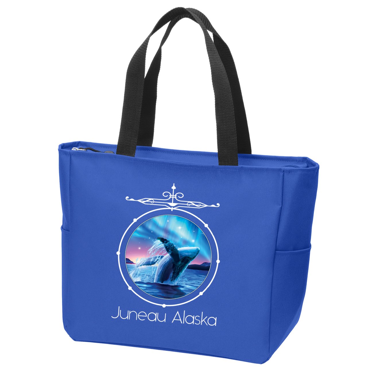 Juneau Alaska Whale Watching Aurora Borealis Souvenir Gift Zip Tote Bag