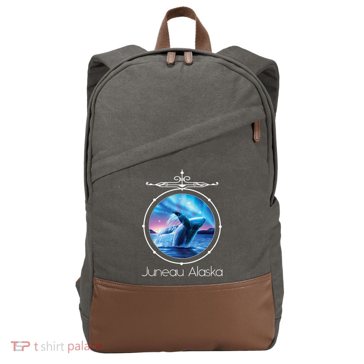 Juneau Alaska Whale Watching Aurora Borealis Souvenir Gift Cotton Canvas Backpack