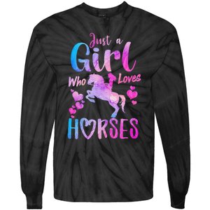 Just A Who Loves Horses Riding Cute Horse Tie-Dye Long Sleeve Shirt