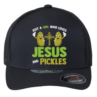 Just A Who Loves Jesus And Pickles Christian Pickles Flexfit Unipanel Trucker Cap