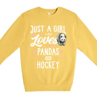 Just A Who Loves Pandas And Hockey Gift Gift Premium Crewneck Sweatshirt