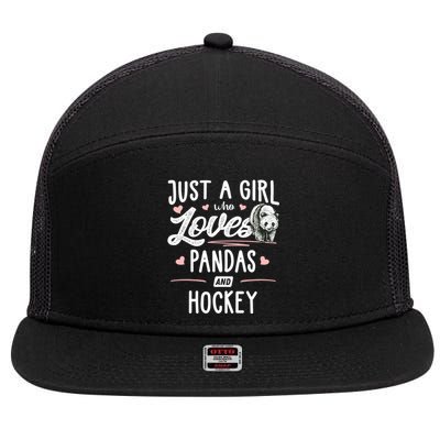 Just A Who Loves Pandas And Hockey Gift Gift 7 Panel Mesh Trucker Snapback Hat