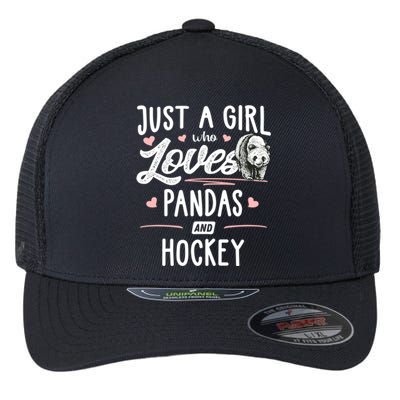 Just A Who Loves Pandas And Hockey Gift Gift Flexfit Unipanel Trucker Cap