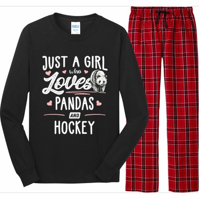 Just A Who Loves Pandas And Hockey Gift Gift Long Sleeve Pajama Set