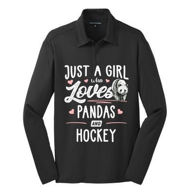 Just A Who Loves Pandas And Hockey Gift Gift Silk Touch Performance Long Sleeve Polo