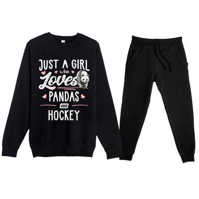 Just A Who Loves Pandas And Hockey Gift Gift Premium Crewneck Sweatsuit Set