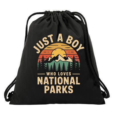 Just A Who Loves National Parks Retro Nature Vintage Drawstring Bag