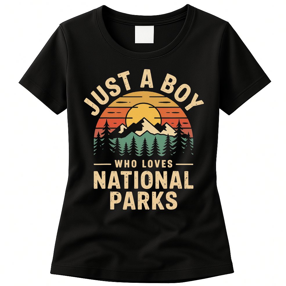 Just A Who Loves National Parks Retro Nature Vintage Womens T-Shirt