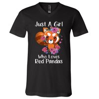 Just A Who Loves Red Pandas Funny Red Panda V-Neck T-Shirt