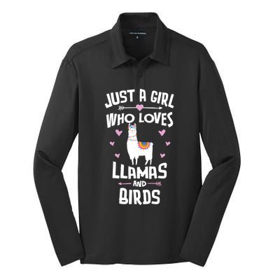 Just A Who Loves Llamas And Birds Gift Silk Touch Performance Long Sleeve Polo