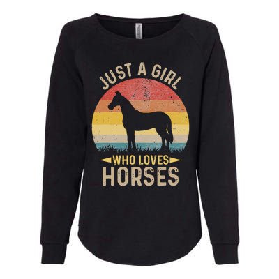 Just A Who Loves Her Horse Retro Sunset Silhouette Gift Womens California Wash Sweatshirt