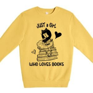 Just A Who Loves Books Reading Book Cute Heart Bookish Gift Premium Crewneck Sweatshirt