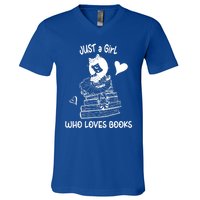 Just A Who Loves Books Reading Book Cute Heart Bookish Gift V-Neck T-Shirt