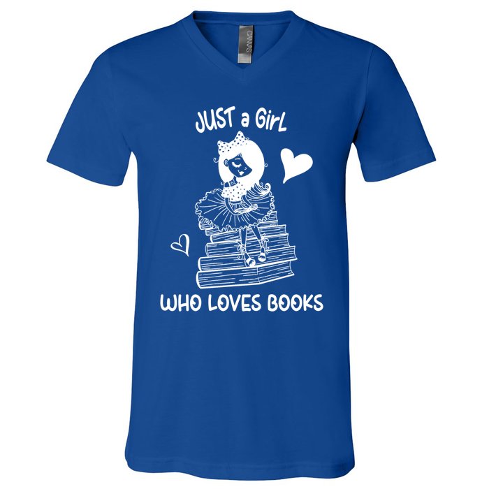 Just A Who Loves Books Reading Book Cute Heart Bookish Gift V-Neck T-Shirt