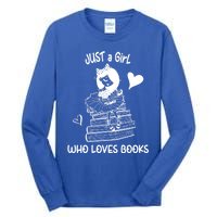 Just A Who Loves Books Reading Book Cute Heart Bookish Gift Tall Long Sleeve T-Shirt