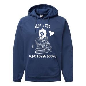 Just A Who Loves Books Reading Book Cute Heart Bookish Gift Performance Fleece Hoodie