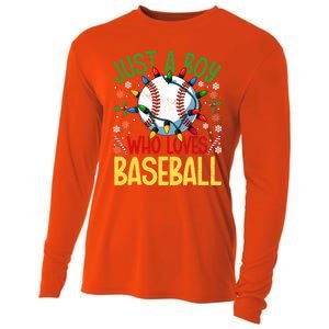 Just A Who Loves Baseball Christmas Lights Snowflakes Meaningful Gift Cooling Performance Long Sleeve Crew