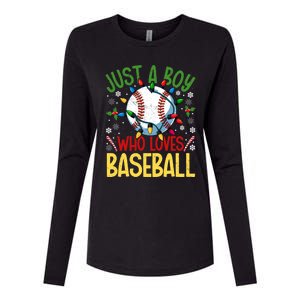 Just A Who Loves Baseball Christmas Lights Snowflakes Meaningful Gift Womens Cotton Relaxed Long Sleeve T-Shirt