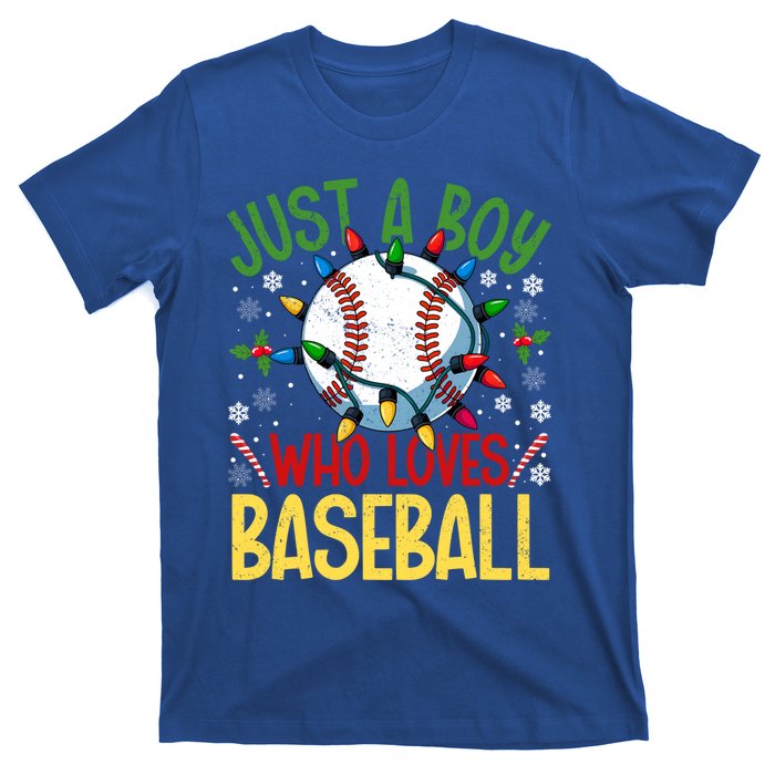 Just A Who Loves Baseball Christmas Lights Snowflakes Meaningful Gift T-Shirt