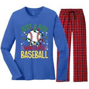 Just A Who Loves Baseball Christmas Lights Snowflakes Meaningful Gift Women's Long Sleeve Flannel Pajama Set 