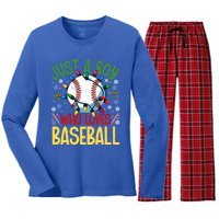 Just A Who Loves Baseball Christmas Lights Snowflakes Meaningful Gift Women's Long Sleeve Flannel Pajama Set 