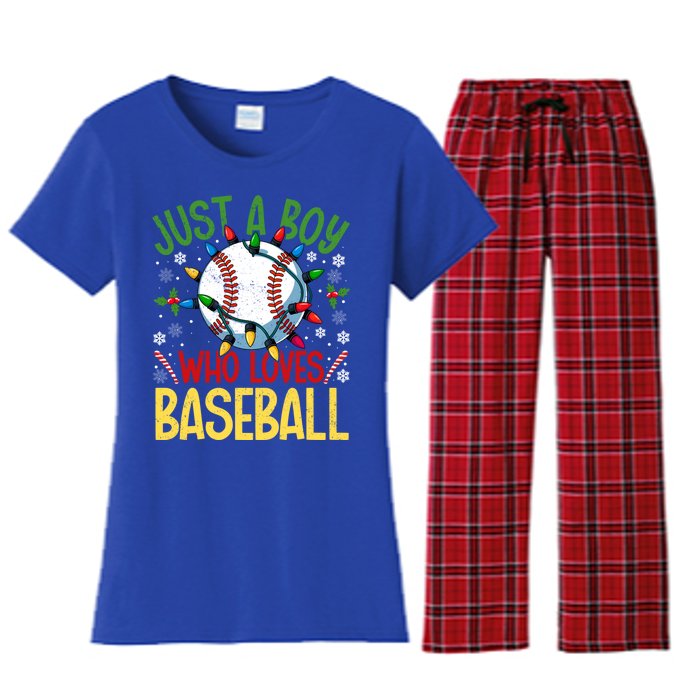 Just A Who Loves Baseball Christmas Lights Snowflakes Meaningful Gift Women's Flannel Pajama Set