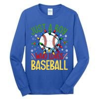 Just A Who Loves Baseball Christmas Lights Snowflakes Meaningful Gift Tall Long Sleeve T-Shirt