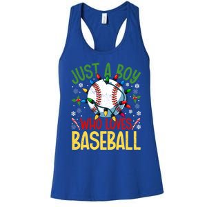 Just A Who Loves Baseball Christmas Lights Snowflakes Meaningful Gift Women's Racerback Tank