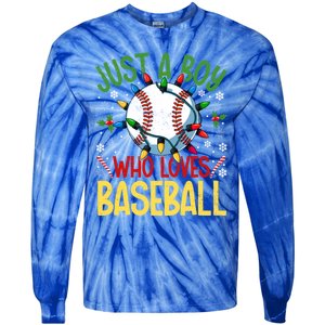 Just A Who Loves Baseball Christmas Lights Snowflakes Meaningful Gift Tie-Dye Long Sleeve Shirt