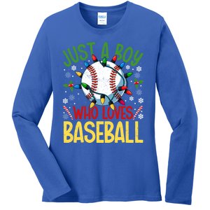 Just A Who Loves Baseball Christmas Lights Snowflakes Meaningful Gift Ladies Long Sleeve Shirt