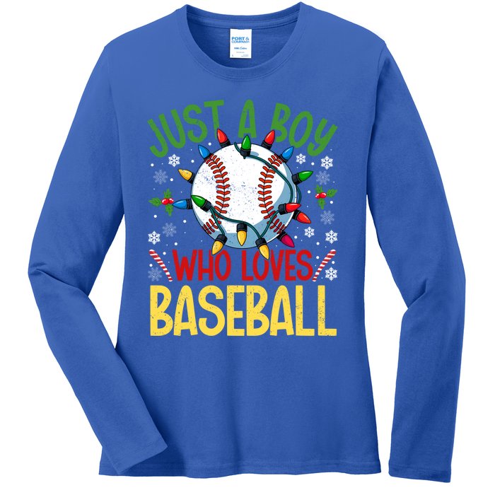 Just A Who Loves Baseball Christmas Lights Snowflakes Meaningful Gift Ladies Long Sleeve Shirt