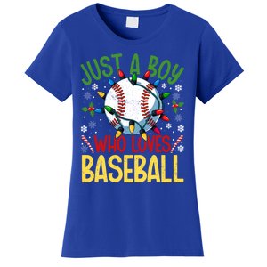 Just A Who Loves Baseball Christmas Lights Snowflakes Meaningful Gift Women's T-Shirt