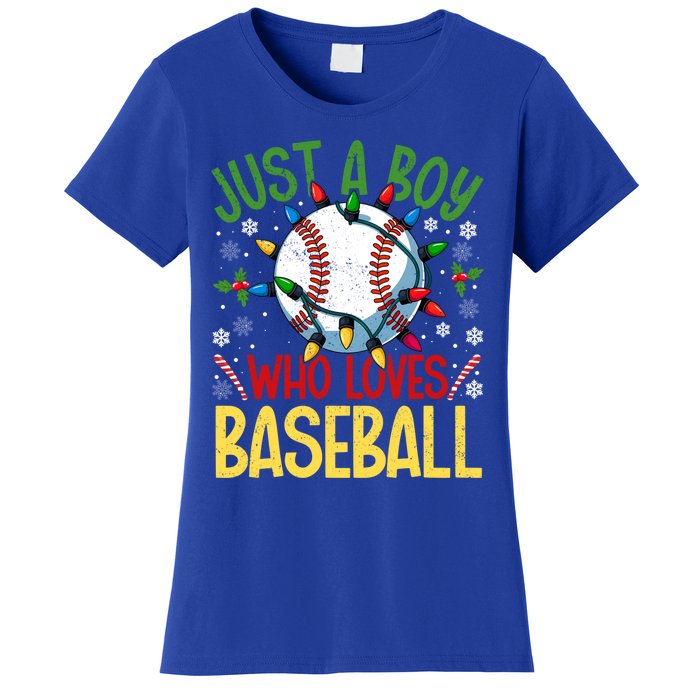 Just A Who Loves Baseball Christmas Lights Snowflakes Meaningful Gift Women's T-Shirt