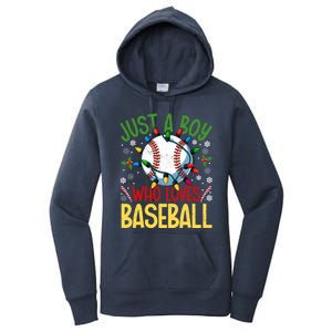 Just A Who Loves Baseball Christmas Lights Snowflakes Meaningful Gift Women's Pullover Hoodie