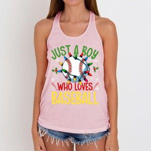 Just A Who Loves Baseball Christmas Lights Snowflakes Meaningful Gift Women's Knotted Racerback Tank