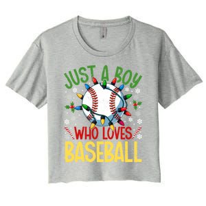 Just A Who Loves Baseball Christmas Lights Snowflakes Meaningful Gift Women's Crop Top Tee