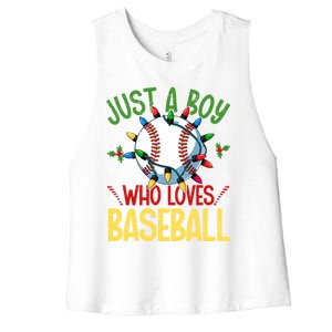 Just A Who Loves Baseball Christmas Lights Snowflakes Meaningful Gift Women's Racerback Cropped Tank