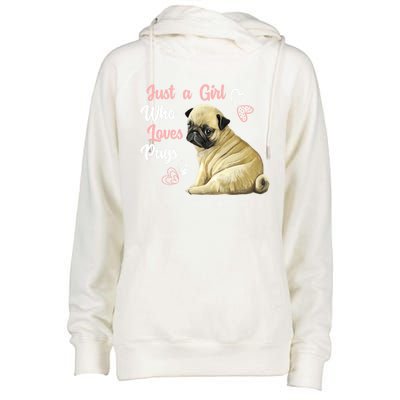 Just A Who Loves Pugs Pug Dog Lover Gift Cute Pug Great Gift Womens Funnel Neck Pullover Hood