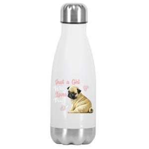 Just A Who Loves Pugs Pug Dog Lover Gift Cute Pug Great Gift Stainless Steel Insulated Water Bottle