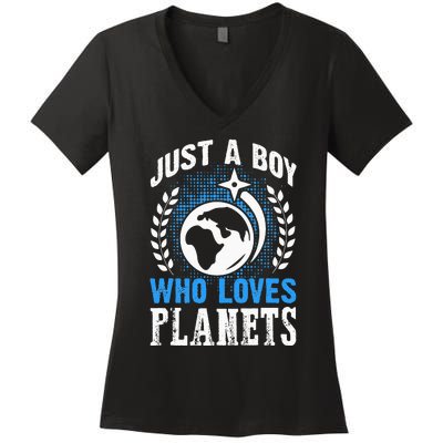 Just A Who Loves Planets Solar System Astrology Space Women's V-Neck T-Shirt