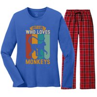 Just A Who Loves Monkeys Cute Gift Women's Long Sleeve Flannel Pajama Set 