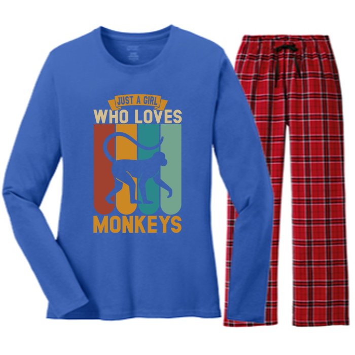 Just A Who Loves Monkeys Cute Gift Women's Long Sleeve Flannel Pajama Set 