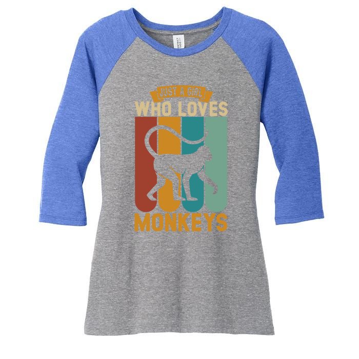 Just A Who Loves Monkeys Cute Gift Women's Tri-Blend 3/4-Sleeve Raglan Shirt