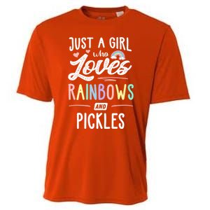 Just A Who Loves Rainbows And Pickles Rainbow Gift Cooling Performance Crew T-Shirt